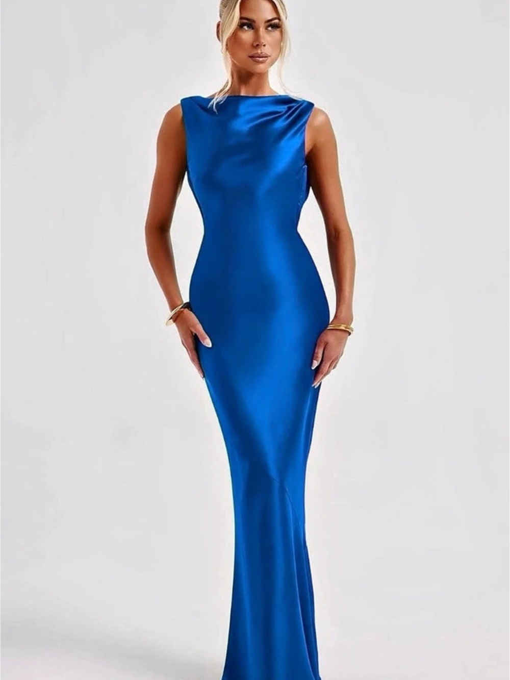 OYS Royal Blue Satin Backless Maxi Dress – Medium NWOT